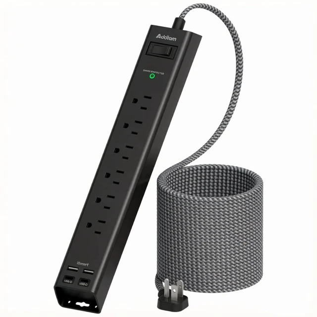 Main image of 15Ft Power Strip Surge Protector with 6 Outlets and 4 USB Ports (2 USB-C) 15FT Long Extension Cord, 900J, Flat Plug Multi Outlet Extension Cord for Home, Office, Garage and Workshop