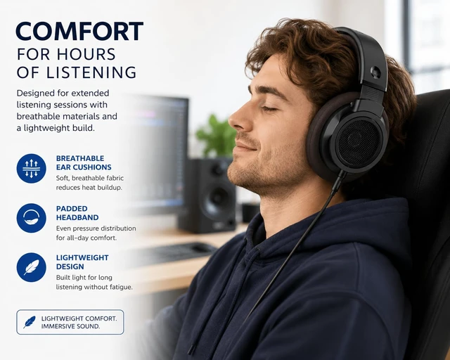 Alt view image 5 of 6 - Open-Back Stereo Headphones, 50mm Neodymium Drivers, Hi-Fi Studio Monitor Headphones with Wide Soundstage, Over-Ear Audiophile Professional Grade, for Music, Podcasts & Home Listening