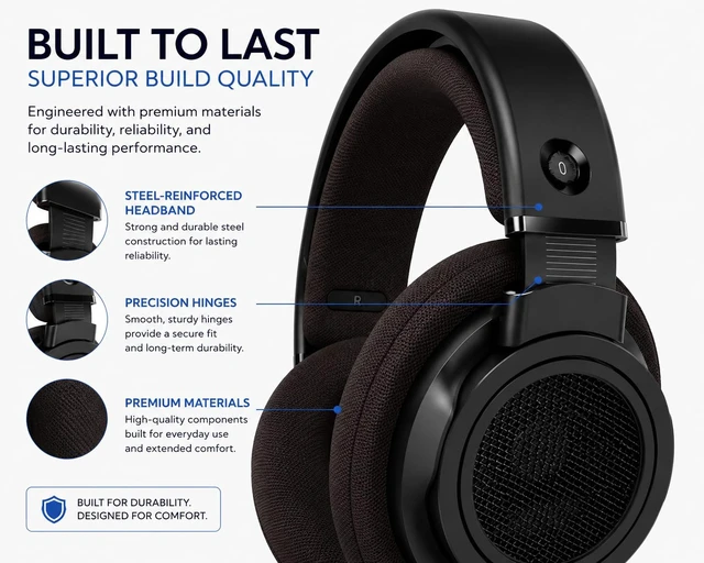 Alt view image 2 of 6 - Open-Back Stereo Headphones, 50mm Neodymium Drivers, Hi-Fi Studio Monitor Headphones with Wide Soundstage, Over-Ear Audiophile Professional Grade, for Music, Podcasts & Home Listening