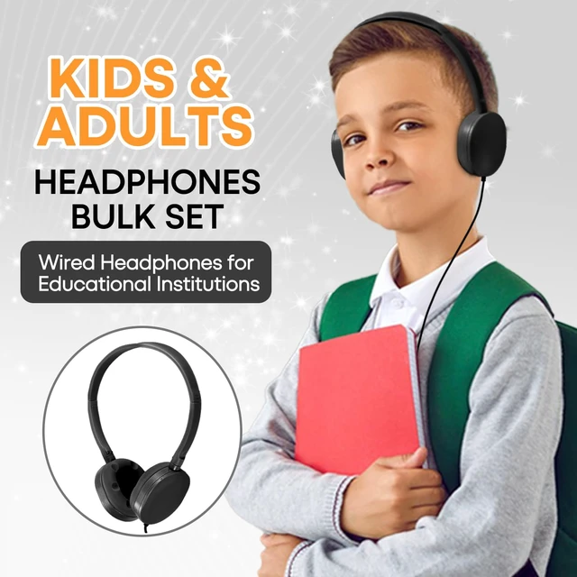 Alt view image 2 of 7 - Classroom Headphones Bulk 100 Pack for School Kids K-12,Wholesale Durable Earphones Class Set for Students Children Teens Adults, Airplane and Hospiital (HY104,Black)