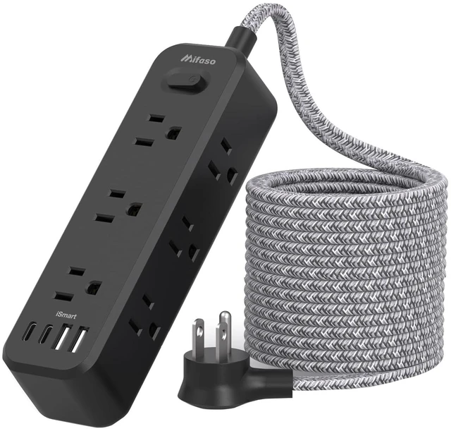 Main image of 10FT Power Strip, 13-in-1 Long Extension Cord with Multiple Outlets with 9 Wide Spaced Outlets and 4 USB Ports, Flat Plug Wall Mount Charging Station for College Dorm Room Essentials, Office, Black