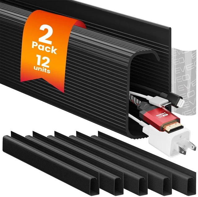 Main image of Cable Management Under Desk Kit (12 Units) - Under Desk Cable Management Cord Hider, Cable Hider Cord Management, Cable Organizer, Cord Organizer Tray - 192'' J Channel (12X16) - Black