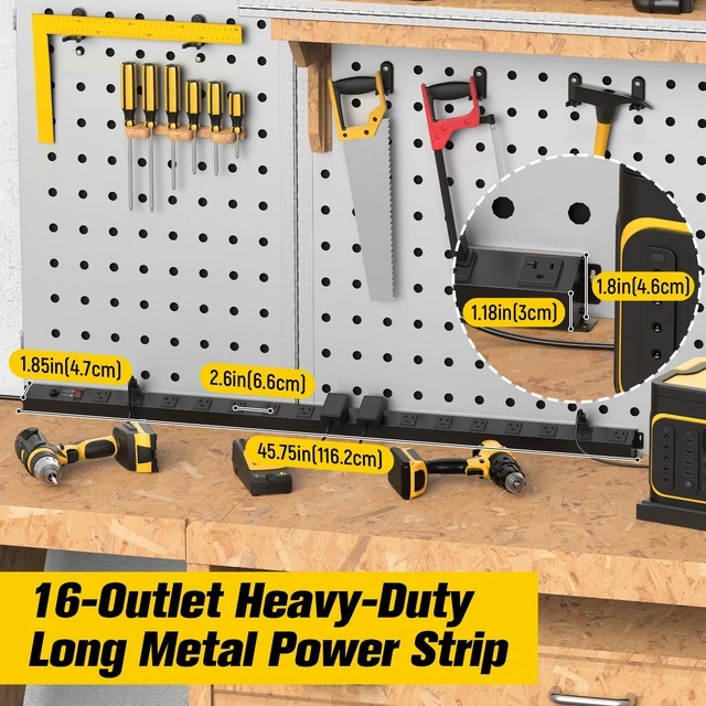 Alt view image 2 of 7 - 16 Outlet Long Power Strip, 12 Gauge Extension Cord. Black, 10FT. Heavy Duty, Surge Protector, High Amp, Wide Spaced Multiple Outlets for Home, Office, Garage, Workshop, ETL Listed