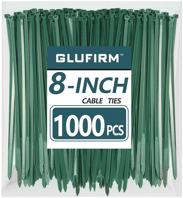 Main image of Green Zip Ties 8 inch (1000 Pack), 45lb Tensile Strength, Cable Ties for Indoor and Outdoor Use, UV and Cold Resistant Wire Ties for Home, Garden, Fencing