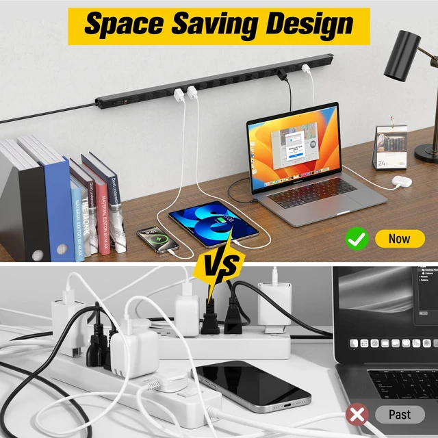 Alt view image 5 of 7 - 16 Outlet Long Power Strip, 12 Gauge Extension Cord. Black, 10FT. Heavy Duty, Surge Protector, High Amp, Wide Spaced Multiple Outlets for Home, Office, Garage, Workshop, ETL Listed