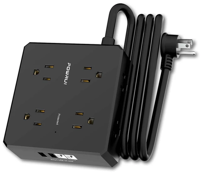 Main image of Surge Protector Power Strip - 6 Ft Flat Plug Extension Cord with 8 Widely Outlets and 4 USB Ports(2 USB C), 3 Side Outlet Extender for Home Office, Black, ETL Listed