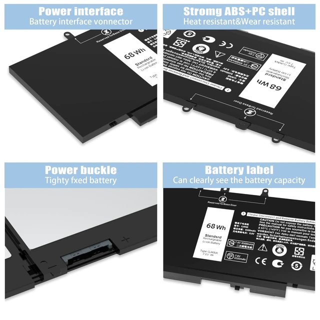 Alt view image 3 of 7 - 68WH GJKNX Battery Replacement for Dell Latitude 5480 5580 5490 5590 5280 5288 5488 5591 5491 5495 E5480 E5580 E5490 E5590 Precision 15 3520 3530 Series GD1JP DY9NT 5YHR4 451-BBZG 7.6V