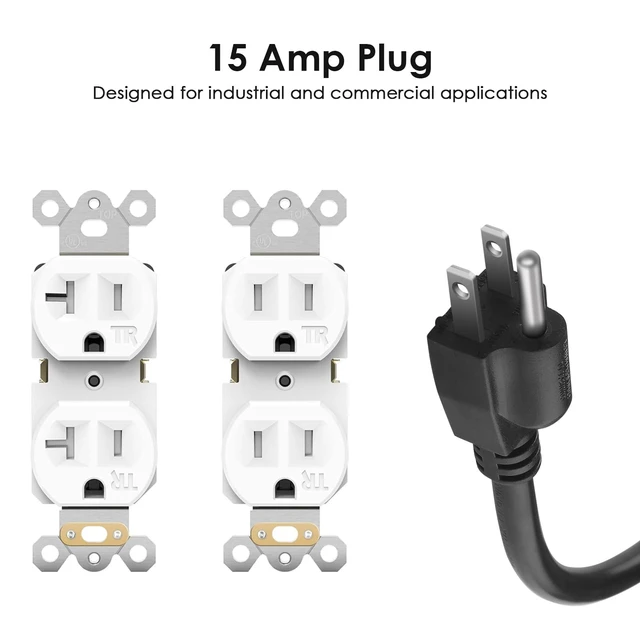 Alt view image 3 of 7 - Heavy Duty Surge Protector, 12 Gauge Extension Cord, Silver, 15 FT Metal Wall Mount 8 Outlets Power Strip, High Amp Outlet Extender for Garage Industrial Shop, 4800J