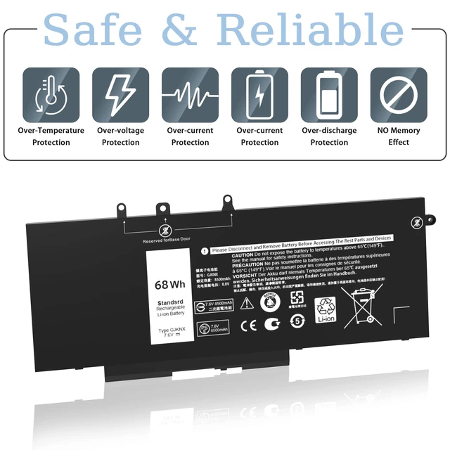 Alt view image 6 of 7 - 68WH GJKNX Battery Replacement for Dell Latitude 5480 5580 5490 5590 5280 5288 5488 5591 5491 5495 E5480 E5580 E5490 E5590 Precision 15 3520 3530 Series GD1JP DY9NT 5YHR4 451-BBZG 7.6V