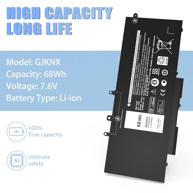 Alt view image 4 of 7 - 68WH GJKNX Battery Replacement for Dell Latitude 5480 5580 5490 5590 5280 5288 5488 5591 5491 5495 E5480 E5580 E5490 E5590 Precision 15 3520 3530 Series GD1JP DY9NT 5YHR4 451-BBZG 7.6V