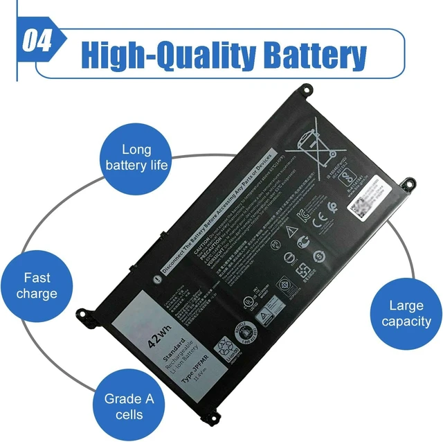 Alt view image 5 of 6 - 42Wh JPFMR laptop Battery Replacement for Dell Chromebook 3400 3100 2-in-1 For Chromebook 5488 5493 5593 Series, 0JPFMR 7T0D3 07T0D3 7MT0R 7MTOR 16DPH 65N6H DN33X RDNP5, 11.4V 3500mAh