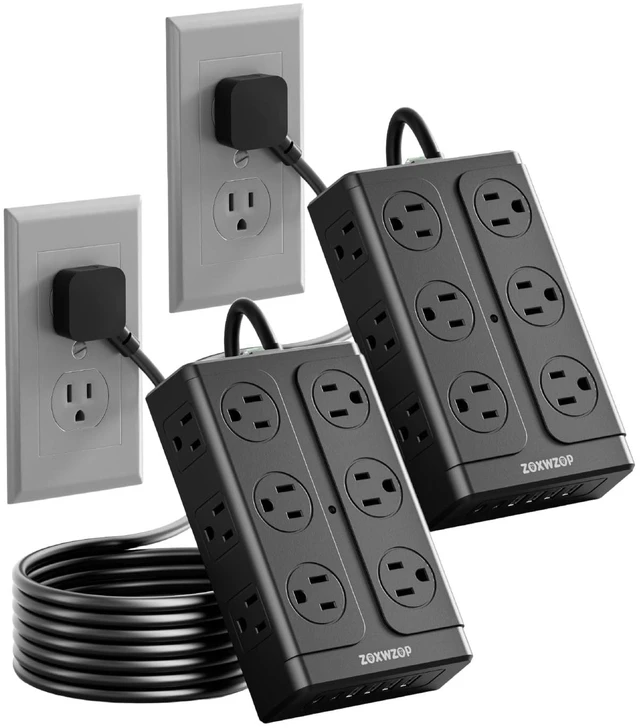 Main image of Surge Protector Power Strip 6FT Flat Plug 12 Outlets with 6 USB Ports 2 Pack 6FT Power Strip Flat Plug Extension Cord, 12 AC(1850W/15A/14AWG) &6 USB (2 USB C)Multiple Outlets,ETL Listed