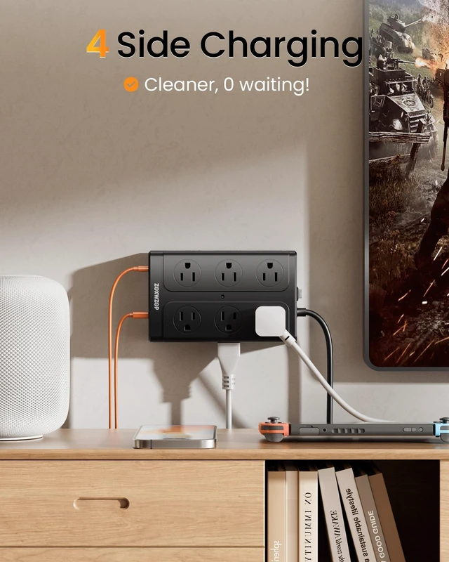 Alt view image 4 of 7 - Surge Protector Power Strip 6FT Flat Plug 12 Outlets with 6 USB Ports 2 Pack 6FT Power Strip Flat Plug Extension Cord, 12 AC(1850W/15A/14AWG) &6 USB (2 USB C)Multiple Outlets,ETL Listed