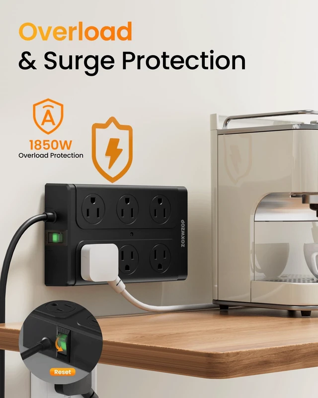 Alt view image 5 of 7 - Surge Protector Power Strip 6FT Flat Plug 12 Outlets with 6 USB Ports 2 Pack 6FT Power Strip Flat Plug Extension Cord, 12 AC(1850W/15A/14AWG) &6 USB (2 USB C)Multiple Outlets,ETL Listed