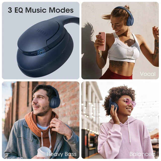 Alt view image 4 of 7 - Wireless Headphones Over Ear, Bluetooth Headphones, APP Control 90H Playtime, 9 EQ Mode, BT5.4, Hifi Stereo Sound Headphones Wireless, ENC Mic, Foldable, for Travel Work Study, Navy Blue