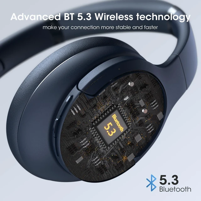 Alt view image 3 of 7 - Wireless Headphones Over Ear, Bluetooth Headphones, APP Control 90H Playtime, 9 EQ Mode, BT5.4, Hifi Stereo Sound Headphones Wireless, ENC Mic, Foldable, for Travel Work Study, Navy Blue