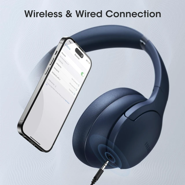 Alt view image 6 of 7 - Wireless Headphones Over Ear, Bluetooth Headphones, APP Control 90H Playtime, 9 EQ Mode, BT5.4, Hifi Stereo Sound Headphones Wireless, ENC Mic, Foldable, for Travel Work Study, Navy Blue