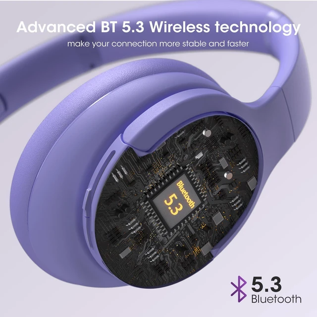 Alt view image 3 of 7 - Bluetooth Headphones Over Ear, Headphones Wireless with 90H Playtime 3 EQ Modes, Bluetooth 5.3 Wireless Headphones with Hifi Stereo Sound, ENC Mic, Foldable for Travel Work Study Phone PC, Lilac