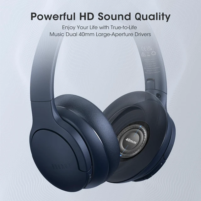Alt view image 5 of 7 - Wireless Headphones Over Ear, Bluetooth Headphones, APP Control 90H Playtime, 9 EQ Mode, BT5.4, Hifi Stereo Sound Headphones Wireless, ENC Mic, Foldable, for Travel Work Study, Navy Blue