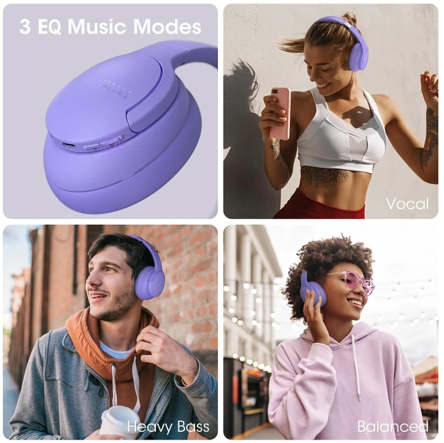 Alt view image 4 of 7 - Bluetooth Headphones Over Ear, Headphones Wireless with 90H Playtime 3 EQ Modes, Bluetooth 5.3 Wireless Headphones with Hifi Stereo Sound, ENC Mic, Foldable for Travel Work Study Phone PC, Lilac