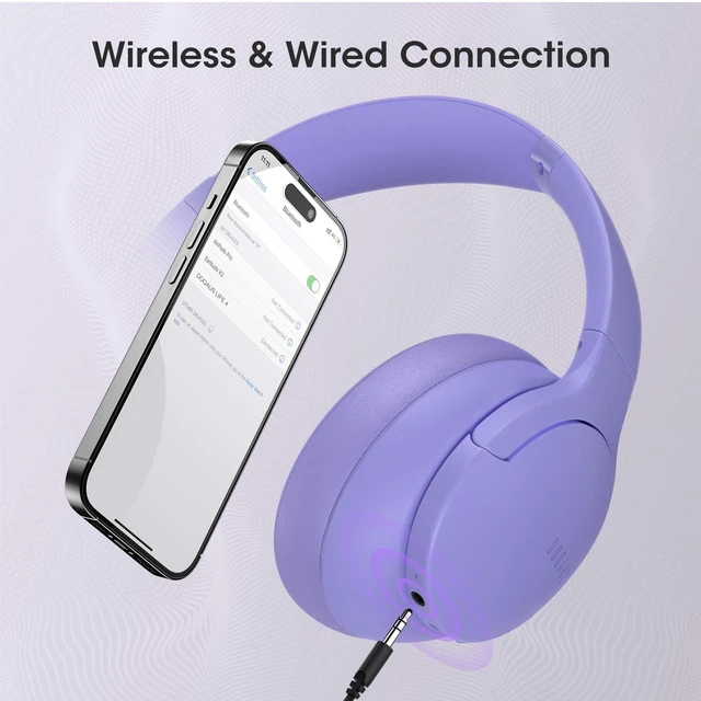 Alt view image 7 of 7 - Bluetooth Headphones Over Ear, Headphones Wireless with 90H Playtime 3 EQ Modes, Bluetooth 5.3 Wireless Headphones with Hifi Stereo Sound, ENC Mic, Foldable for Travel Work Study Phone PC, Lilac