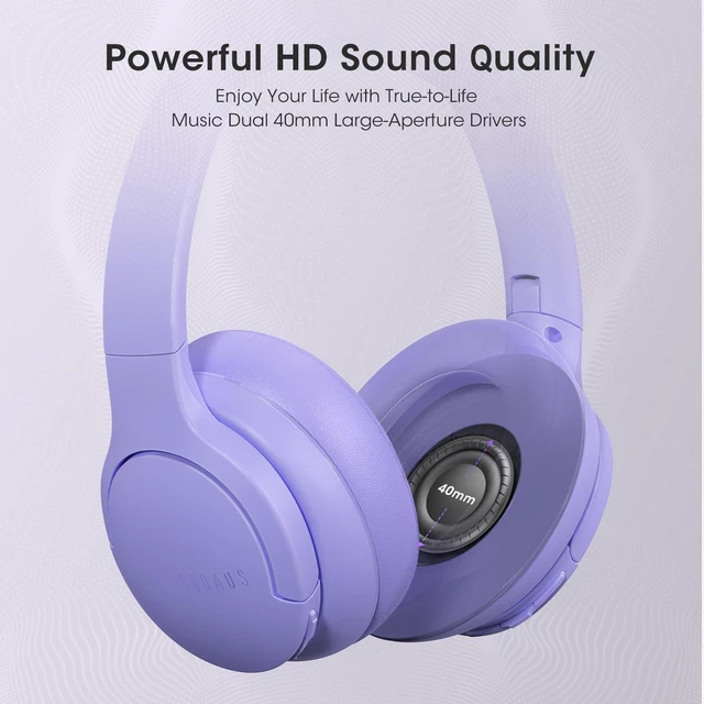 Alt view image 6 of 7 - Bluetooth Headphones Over Ear, Headphones Wireless with 90H Playtime 3 EQ Modes, Bluetooth 5.3 Wireless Headphones with Hifi Stereo Sound, ENC Mic, Foldable for Travel Work Study Phone PC, Lilac