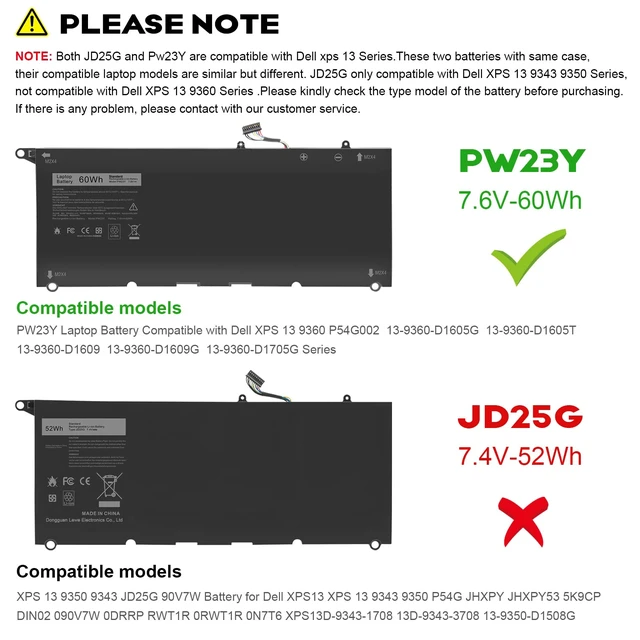 Alt view image 2 of 7 - PW23Y 0PW23Y Laptop Battery for Dell XPS 13 9360 13-9360-D1605G 13-9360-D1605T 13-9360-D1609 13-9360-D1609G 13-9360-D1705G fits 0TP1GT TP1GT RNP72 0RNP72 P54G002