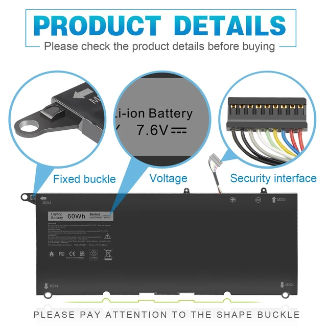 Alt view image 3 of 7 - PW23Y 0PW23Y Laptop Battery for Dell XPS 13 9360 13-9360-D1605G 13-9360-D1605T 13-9360-D1609 13-9360-D1609G 13-9360-D1705G fits 0TP1GT TP1GT RNP72 0RNP72 P54G002