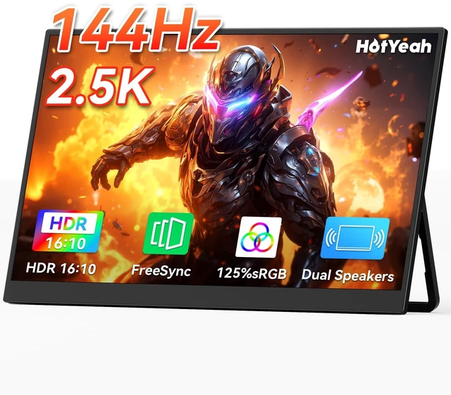 Main image of 16" 2.5K 144Hz Portable Gaming Monitor, 2560x1600 QHD 125% sRGB USB-C HDMI Laptop Monitor, External Travel Monitor w/Adjustable Kickstand for MacBook, Laptop, PC, Phone, Tablet, Switch, PS5