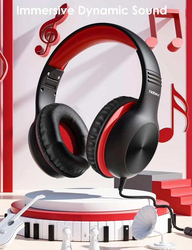 Alt view image 2 of 7 - Headphones for Kids for School, Kids Headphones with Microphone, Sharing Function, 85dB/94dB Safe Volume Limit, HD Sound, Over Ear Kid Headphone for School, On-line Study, Travel, Red