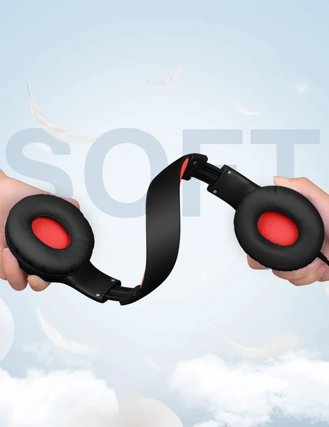 Alt view image 7 of 7 - Headphones for Kids for School, Kids Headphones with Microphone, Sharing Function, 85dB/94dB Safe Volume Limit, HD Sound, Over Ear Kid Headphone for School, On-line Study, Travel, Red