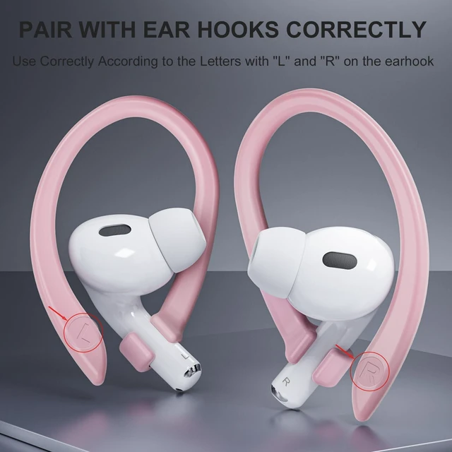 Alt view image 4 of 6 - 2 Pairs Ear Hooks for AirPods 5 Pro 2 1 AirPod 4-1, Pink Upgraded Anti Slip Sports Clip Hooks, Full Button Access, Friendly to Glasses Wearers, Comfortable, Easy Install & Take off