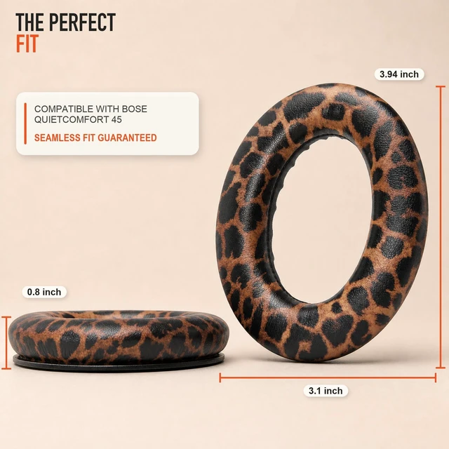 Alt view image 5 of 7 - PadZ QC45 - Earpads for Bose QuietComfort 45, QC SE & QC Wireless Made by Wicked Cushions Extra Thick Cushions, Premium Durable Stitching Leopard