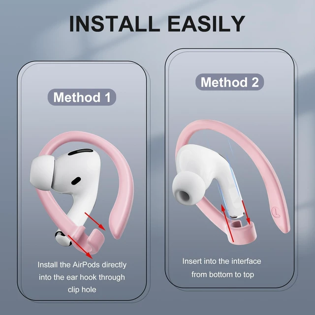 Alt view image 5 of 6 - 2 Pairs Ear Hooks for AirPods 5 Pro 2 1 AirPod 4-1, Pink Upgraded Anti Slip Sports Clip Hooks, Full Button Access, Friendly to Glasses Wearers, Comfortable, Easy Install & Take off