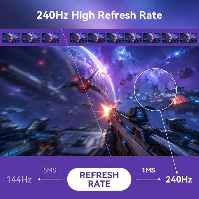 Alt view image 2 of 6 - 27 Inch Gaming Computer Monitor 240Hz FHD 1080P, 99% sRGB, 1ms MPRT IPS, 300cd/m², AMD FreeSync, Crosshair & Eye-Care Tech, HDMI 2.0, DP 1.4, Supports Wall-Mounted