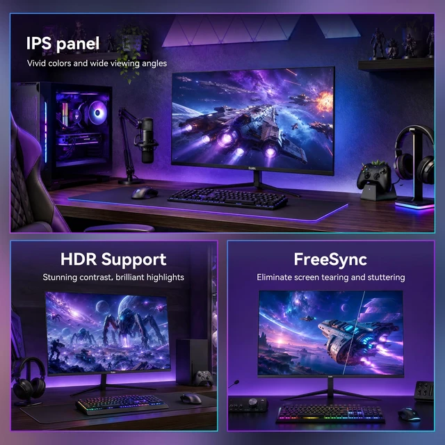 Alt view image 5 of 6 - 27 Inch Gaming Computer Monitor 240Hz FHD 1080P, 99% sRGB, 1ms MPRT IPS, 300cd/m², AMD FreeSync, Crosshair & Eye-Care Tech, HDMI 2.0, DP 1.4, Supports Wall-Mounted