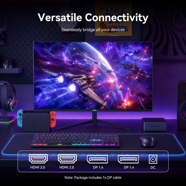 Alt view image 6 of 6 - 27 Inch Gaming Computer Monitor 240Hz FHD 1080P, 99% sRGB, 1ms MPRT IPS, 300cd/m², AMD FreeSync, Crosshair & Eye-Care Tech, HDMI 2.0, DP 1.4, Supports Wall-Mounted
