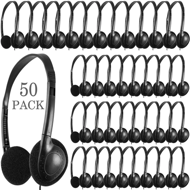 Main image of 50 Packs Classroom Headphones Bulk for School Students Kids Children Toddler Boys Girls Teens and Adult, Wholesale Disposable Earphones (50 Black)