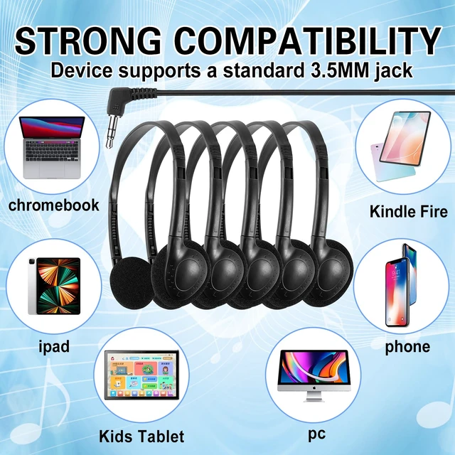 Alt view image 4 of 7 - 50 Packs Classroom Headphones Bulk for School Students Kids Children Toddler Boys Girls Teens and Adult, Wholesale Disposable Earphones (50 Black)