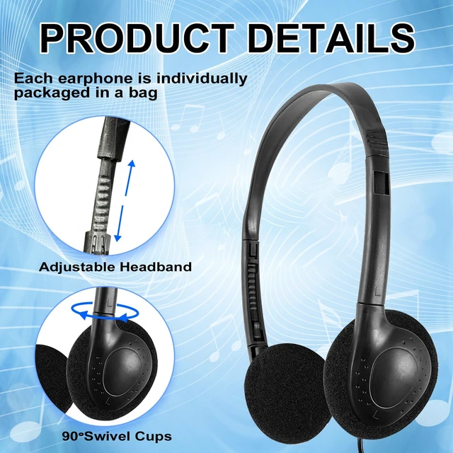 Alt view image 2 of 7 - 50 Packs Classroom Headphones Bulk for School Students Kids Children Toddler Boys Girls Teens and Adult, Wholesale Disposable Earphones (50 Black)