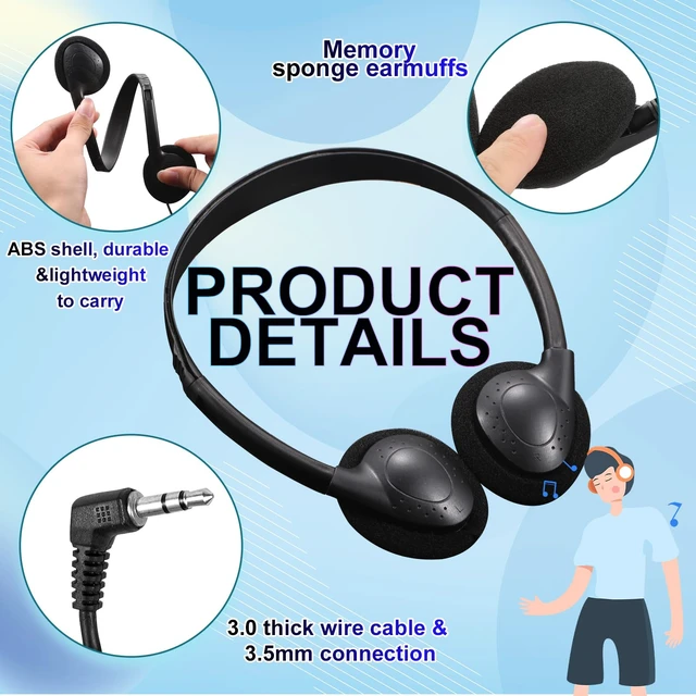 Alt view image 3 of 7 - 50 Packs Classroom Headphones Bulk for School Students Kids Children Toddler Boys Girls Teens and Adult, Wholesale Disposable Earphones (50 Black)