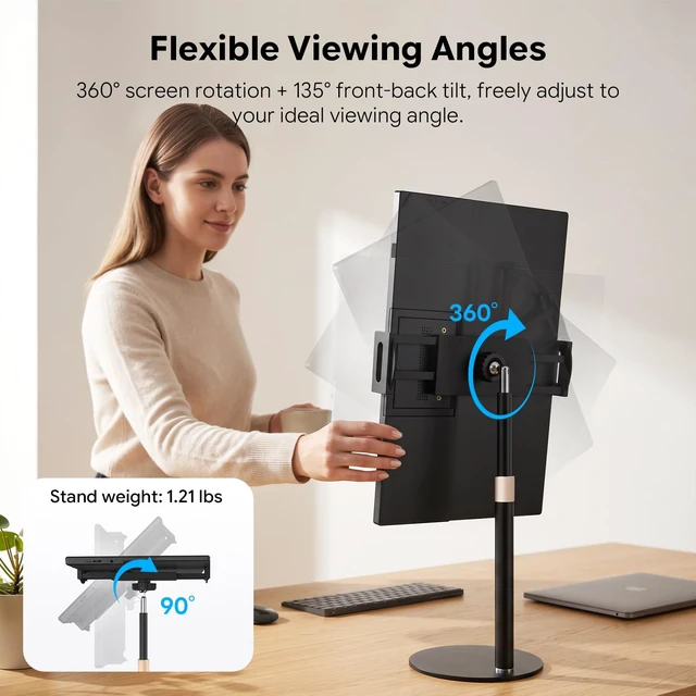 Alt view image 5 of 7 - 15.6" FHD Portable Monitor with Adjustable Stand & Sleeve FHD IPS Screen Extender, 75x75MM VESA, Dual Speakers, USB-C/HDMI for Laptop, PC, Mac, iPhone, PS5, Xbox, Switch