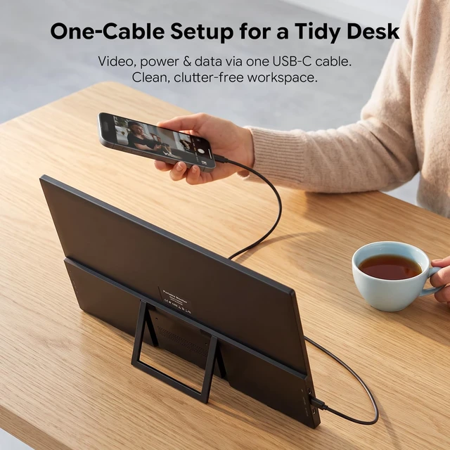 Alt view image 6 of 7 - 15.6" FHD Portable Monitor with Adjustable Stand & Sleeve FHD IPS Screen Extender, 75x75MM VESA, Dual Speakers, USB-C/HDMI for Laptop, PC, Mac, iPhone, PS5, Xbox, Switch