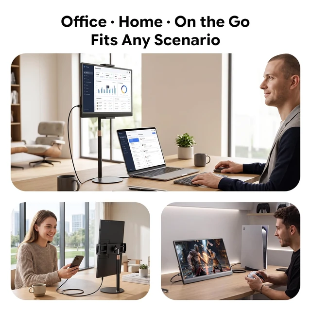 Alt view image 7 of 7 - 15.6" FHD Portable Monitor with Adjustable Stand & Sleeve FHD IPS Screen Extender, 75x75MM VESA, Dual Speakers, USB-C/HDMI for Laptop, PC, Mac, iPhone, PS5, Xbox, Switch