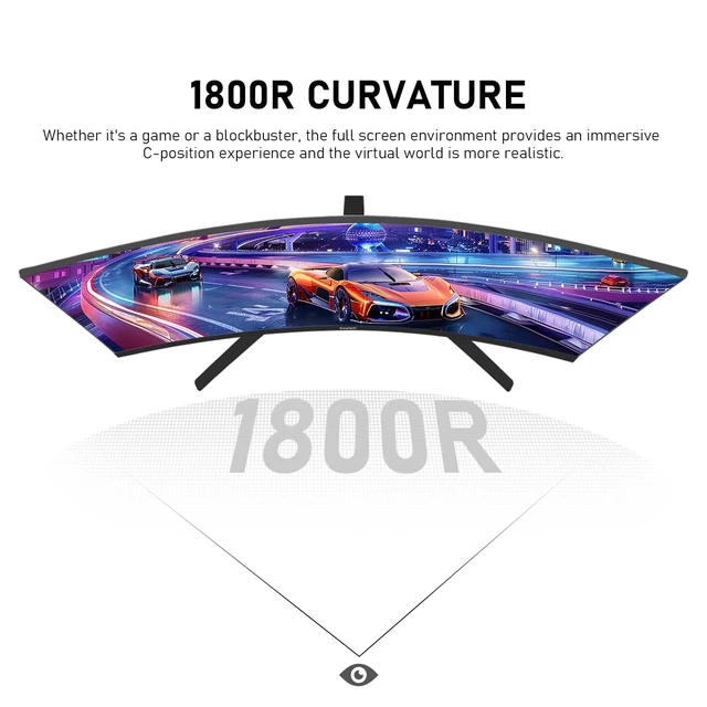 Alt view image 3 of 7 - 27 Inch Curved Gaming 250Hz Monitors, Built-in Speakers PC Screen VA panel,1800R curvature, 98% sRGB, 1ms response, HDMI 2.0/DisplayPort 1.4, Black