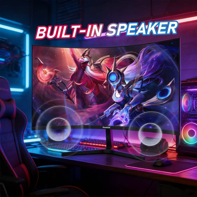 Alt view image 6 of 7 - 27 Inch Curved Gaming 250Hz Monitors, Built-in Speakers PC Screen VA panel,1800R curvature, 98% sRGB, 1ms response, HDMI 2.0/DisplayPort 1.4, Black