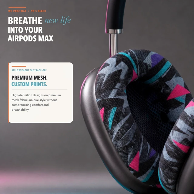 Alt view image 4 of 7 - PadZ Max - Ear Cushions for AirPods Max 1 & 2 Made by Wicked Cushions Soft Fabric, Enhanced Comfort & Unique Style 90's Black
