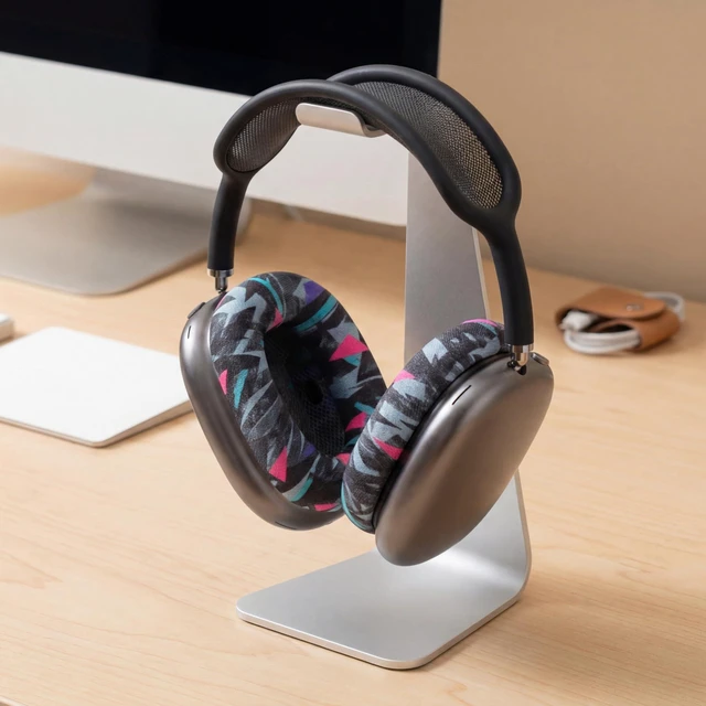 Alt view image 6 of 7 - PadZ Max - Ear Cushions for AirPods Max 1 & 2 Made by Wicked Cushions Soft Fabric, Enhanced Comfort & Unique Style 90's Black