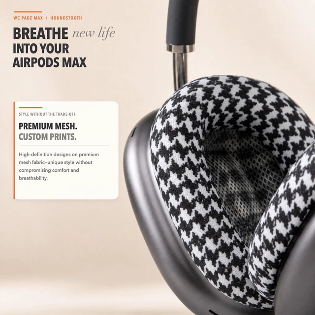 Alt view image 4 of 7 - PadZ Max - Ear Cushions for AirPods Max 1 & 2 Made by Wicked Cushions Soft Fabric, Enhanced Comfort & Unique Style Houndstooth