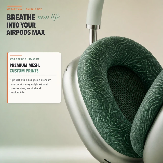 Alt view image 4 of 7 - PadZ Max - Ear Cushions for AirPods Max 1 & 2 Made by Wicked Cushions Soft Fabric, Enhanced Comfort & Unique Style Emerald Tide